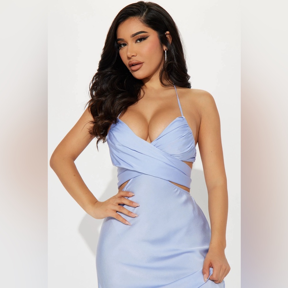 Joana Satin Maxi Dress - Blue